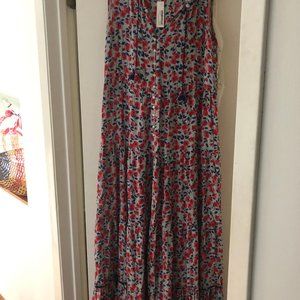 Poupette Long Dress Clara Sleeveless V  Blue Eden Viscose Print